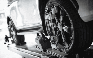 tight shot of tire during wheel alignment